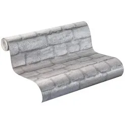 Rasch Kids & Teens III | 226751 | Imitation Pierre & Béton | 0.53 M X 10.05 M | Argent Métallisé -Fond D'écran Soldes 226751 roll 1