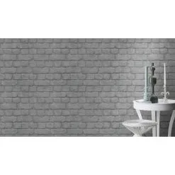 Rasch Kids & Teens III | 226751 | Imitation Pierre & Béton | 0.53 M X 10.05 M | Argent Métallisé -Fond D'écran Soldes 226751 room 4