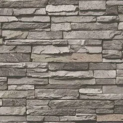A.S. Creation Elements | 958331 | Papier Peint Intissé Pierre Brique | 0.53 M X 10.05 M | Gris